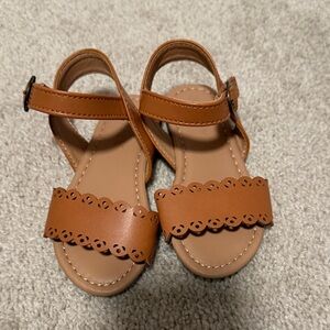 Girls Tan Scalloped Strap Sandals